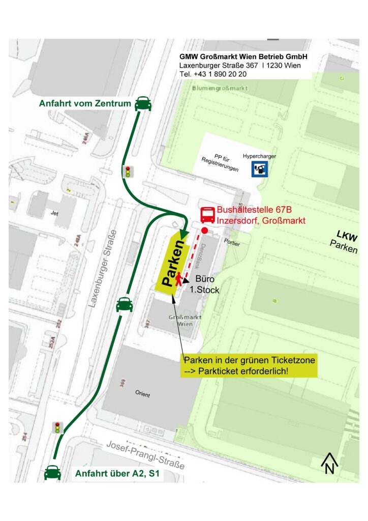Anfahrt mit Pfeilen zur Zufahrt mit PKW und Öffis